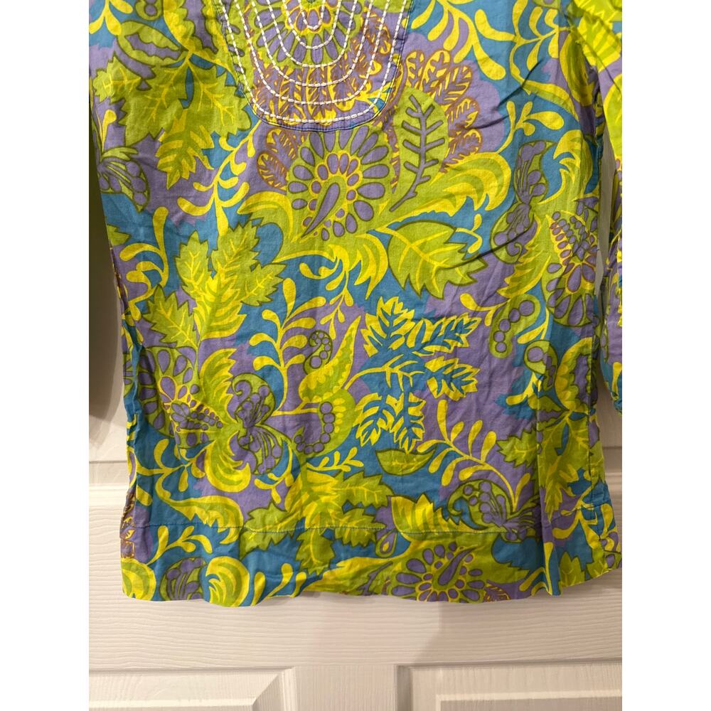 Boden Vivid Hawaiian Mod Floral Split Neck 3/4 Sleeve Tunic Blouse Top,SZ US 4 - Picture 5 of 7
